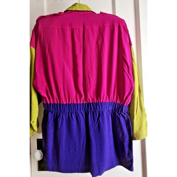VTG Linda Allard for ELLEN TRACY Hongkong made woman Sz 4 Silk neon jacket - Picture 2 of 16
